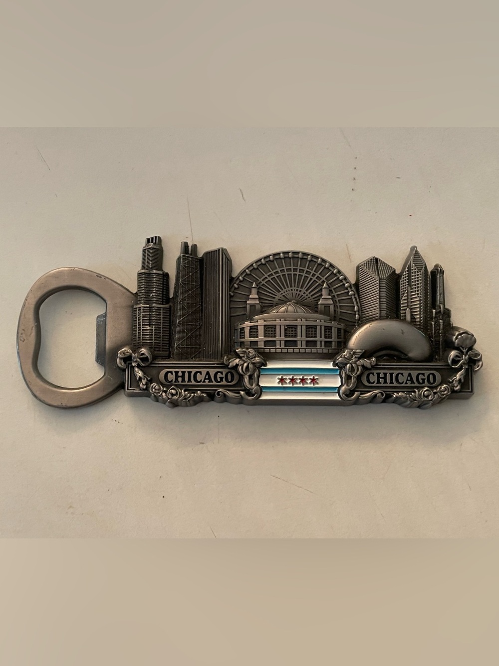 Chicago Skyline Decorative Bottle Opener - Gray Metal Finish